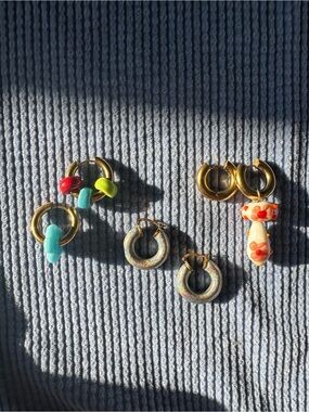 Timeless Pearly Beaded Flower Mushroom Charm Earrings and Stella McCartney Hoops